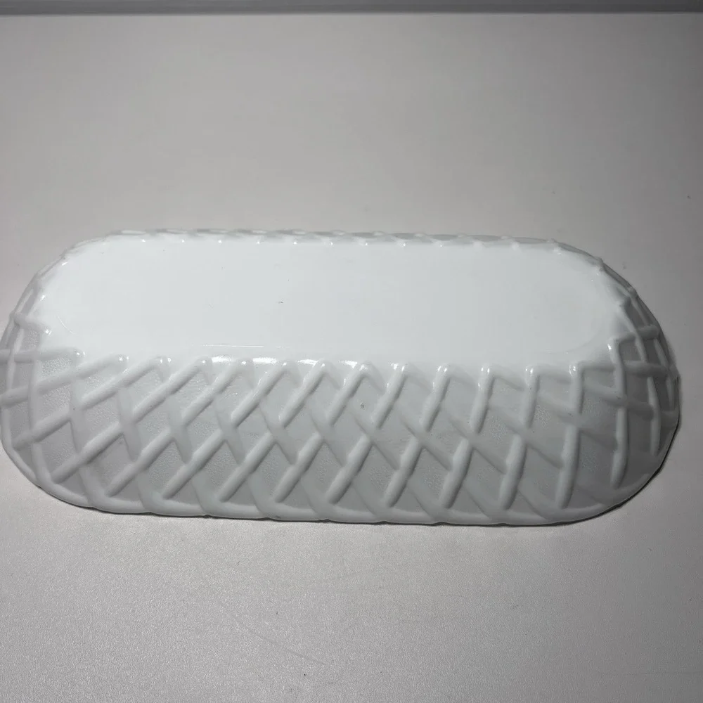 Vintage Indiana Glass Pretzel Pattern Milk Glass Dish Scalloped Rim Oblong 10.25